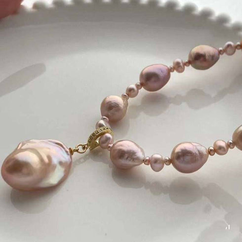 Radiant Pink to Purple Baroque Pearl Necklace - House Of Pearls